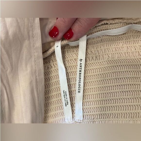 By Anthropologie Midi Apron Dress Ivory Cream with Pockets Small - Picture 10 of 12